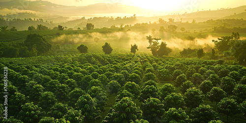 a green field with coffee trees