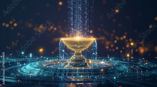 A virtual fountain of knowledge fueled by AI, symbolizing the continuous flow of insights and learning opportunities for HR professionals in the digital era