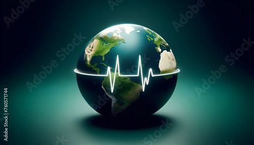 Realistic illustration for world health day with earth globe surrounded by a heartbeat line.