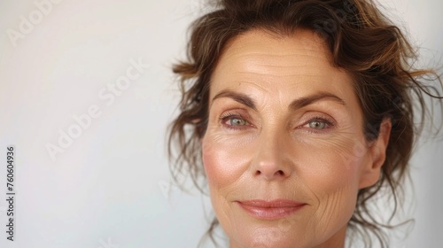 Close up of a woman's face with visible wrinkles. Suitable for beauty and skincare concepts