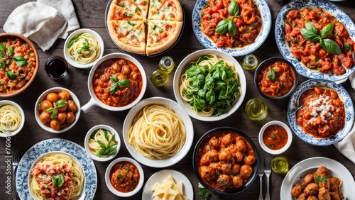 A table filled with Italian dishes