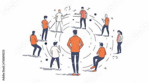Business concept flat design style minimal modern illustration with one man in the center and others in the spreading circle.