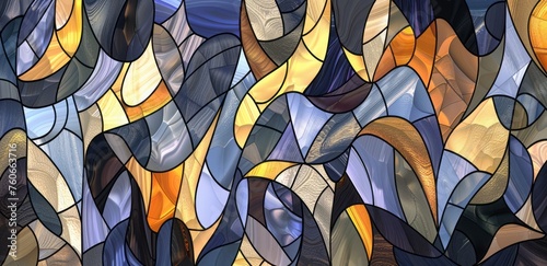 An abstract representation of the colors of the universe, with art nouveau curves, a mosaic composition, and stained glass.