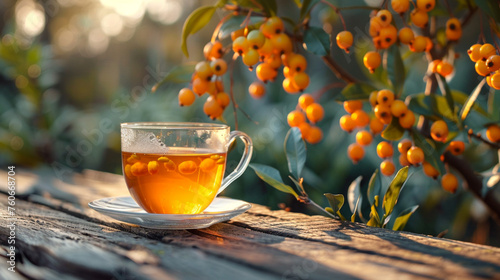tea with sea buckthorn on the background of nature