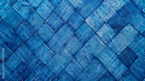 Blue Woven Bamboo: An Elegant Geometric Fabric Weave for Modern Design