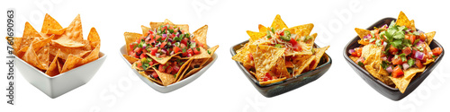 Collection of Nachos on square bowl, transparent png, isolated on white background