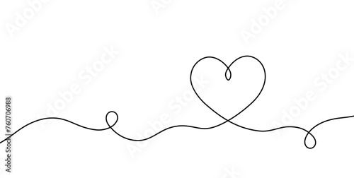 Heart hand drawn. Heart continuous line drawing. Single contour heart for love design. Single lineart sketch heart. Symbol love. Simplicity sign isolated on white background. Vector illustration