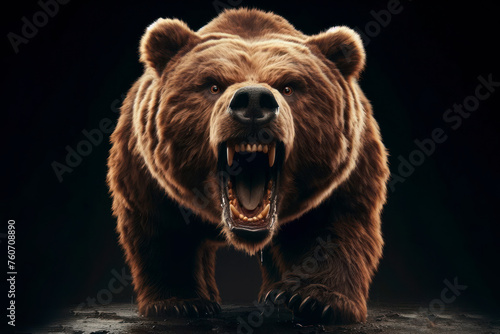 bear ready to attack roar angry isolate on solid black background. ai generative