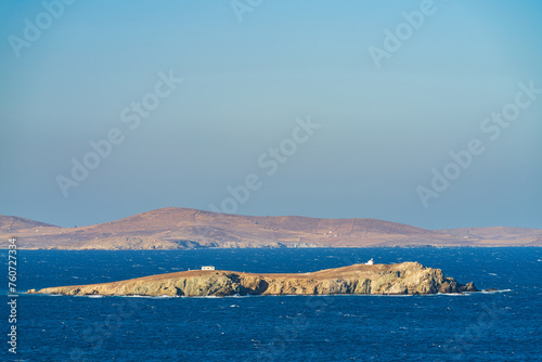 Mpaos desert island near the coast of Mykonos island. Greece