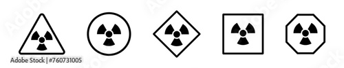 Set of radiation hazard black vector signs. Radioactive irradiation warning. Nuclear danger. Vector 10 Eps.