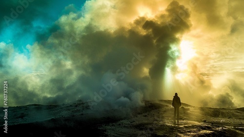 A silhouette witnessing the Geyser Eruption 
