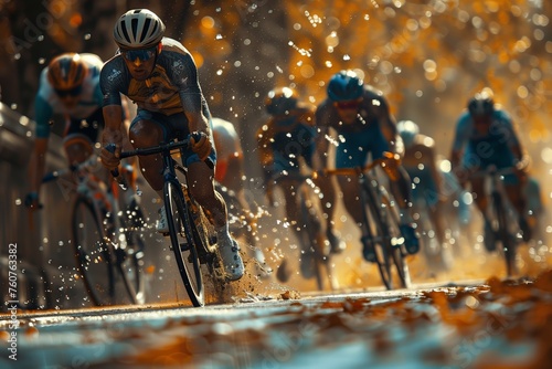 Cyclists competing in an intense race