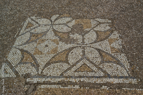 ancient stone mosaic, NORA, RUINS OF THE PHOENICIAN, PUNIC AND ROMAN CITIES. Pula, Cagliari, Sardinia. Italy