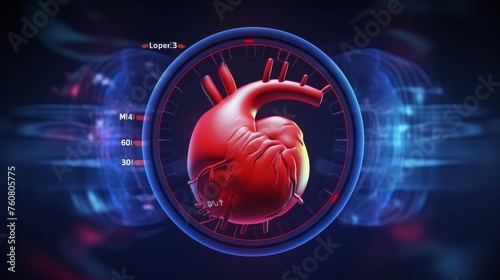Health Concept: High Cholesterol Blood Pressure, Human Heart with Digital Panel Show Pulse