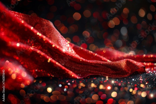 black background with Albania flag and colors in glitter and bokeh