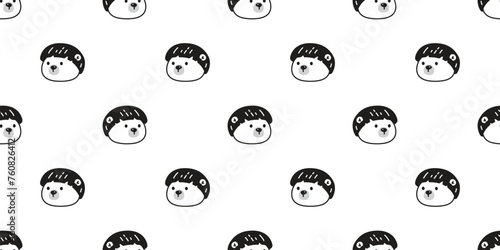 bear polar seamless pattern face vector short hair bangs fringe hairstyles teddy pet doodle cartoon gift wrapping paper tile background repeat wallpaper illustration scarf isolated design