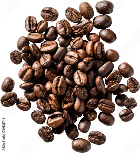 Close-up of roasted coffee beans, cut out transparent