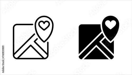 map pin icon set, location pin icon set, map pointer with heart icon vector illustration on white background