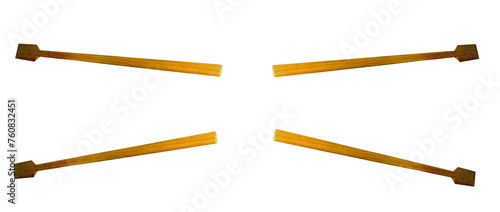 Small wooden oars for a boat in rowing position on isolated transparent background