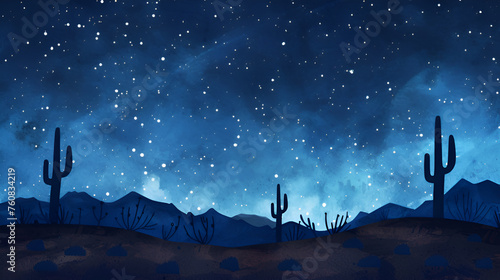 Starry night sky heaven with cactus plant background, copy space 