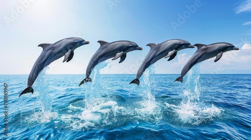 Acrobatic Dolphin Show in the Clear Blue Waters.