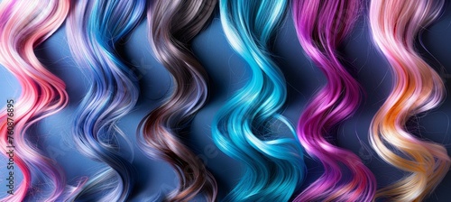 Vibrant salon makeup hair extensions in assorted colors on mockup background for stunning beauty
