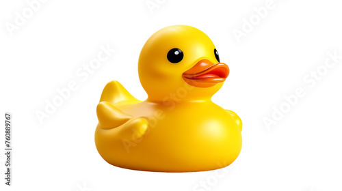 Cheerful yellow rubber ducky resting peacefully on a clean white surface