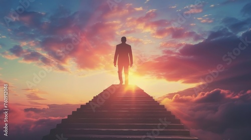 Man Standing on Top of Stairway in the Sky