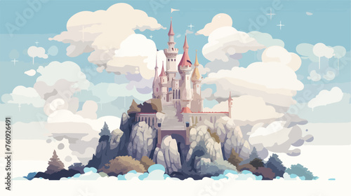 Enchanted castle in the clouds with towering spires