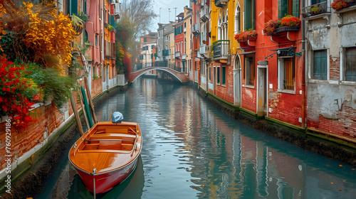 Charming Waterways: Picturesque Canal Cityscape in Europe with Boats, Bridges, and Old Architecture