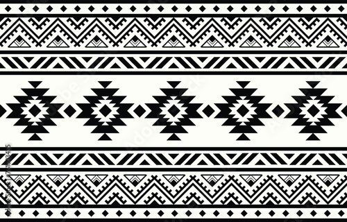 Ethnic tribal Aztec black and white stripe background. Seamless tribal pattern, folk embroidery, tradition geometric Aztec ornament. Tradition Native and Navaho design for fabric, textile, rug, paper