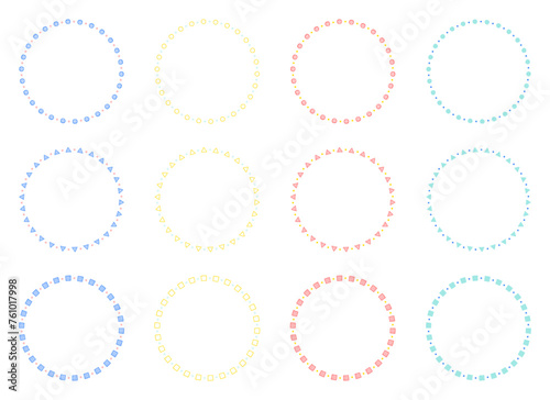 手書きのシンプルな模様の円形フレームセット、装飾フレーム、夏の配色