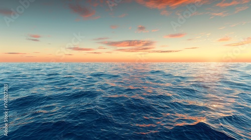Subtle sunrise over a vast ocean with soft light spreading across the gentle waves