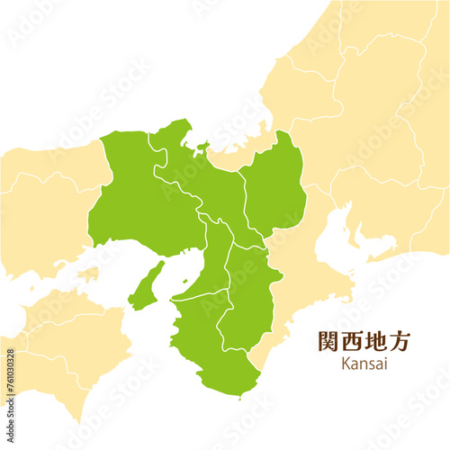 日本の関西地方、関西地方の各県と周辺の地図