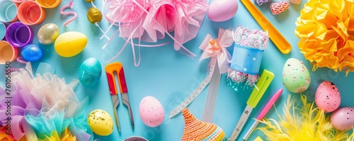 From Ribbons to Feathers: An Assortment of Supplies for an Easter Bonnet Decorating Session