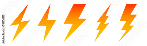 flash thunder power icon set, flash lightning bolt icon with thunder bolt collection - Electric power icon symbol - Power energy icon sign