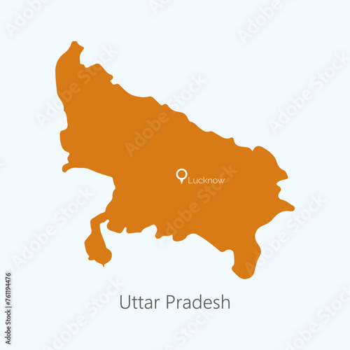 Uttar Pradesh modern map with Capital Lucknow marked on isolated plain background. 2d Uttar Pradesh map, vector, illustration. 