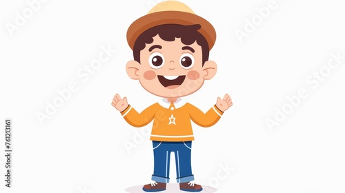 Isolated modern illustration of a happy Jewish boy with his kippah on. Israeli preschool character with kipa hat. Illustration with flat modern style over white background.