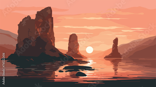 Apostles rocks at sunset .. flat vector isolated on