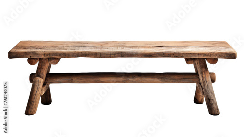 A wooden bench resting peacefully on a pure white background