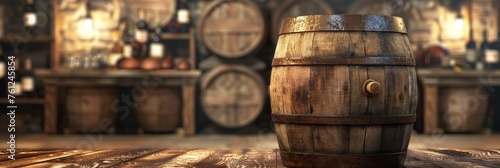 Wine Barrel in Winery Cellar, Old Whiskey, Alcohol Keg, Wine Barrel Mockup, Abstract Generative AI Illustration
