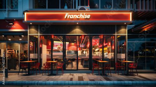 Front view of a fast-food restaurant franchise store