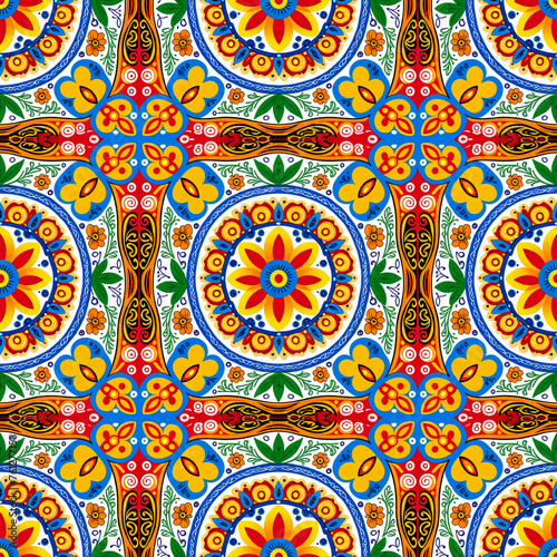 Seamless floral pattern with primitive elements