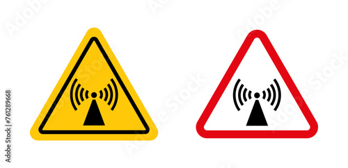 Non ionizing radiation hazard sign. xray radiotherapy warning vector symbol. infrared rays zone caution icon. No ionising wave triangle yellow and black sign.