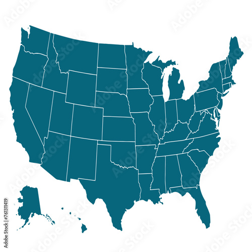 USA map isolated on a white background. United States of America map. United States of America map. USA map with and without states.