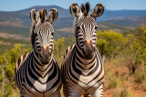 Zebras exhibiting bold striped patterns in the african wilderness, showcasing their natural habitat