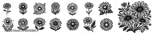 daisy flowers in bloom simple elegance black vector laser cutting engraving