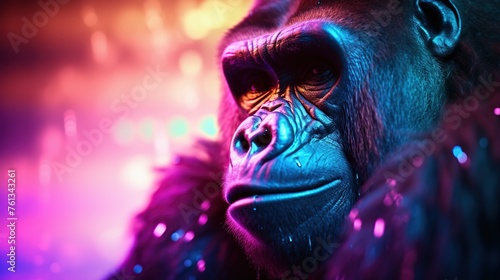 male gorilla with bluish purple light background