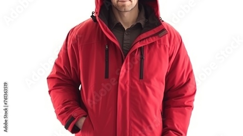 A Man Wearing Red Hoodie Winter Jacket During Winter Season. Fictional character created by Generated AI. 