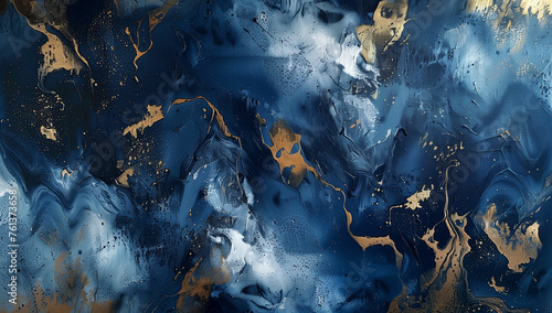 an abstract painting. The dominant color is dark blue, creating a moody and intense backdrop